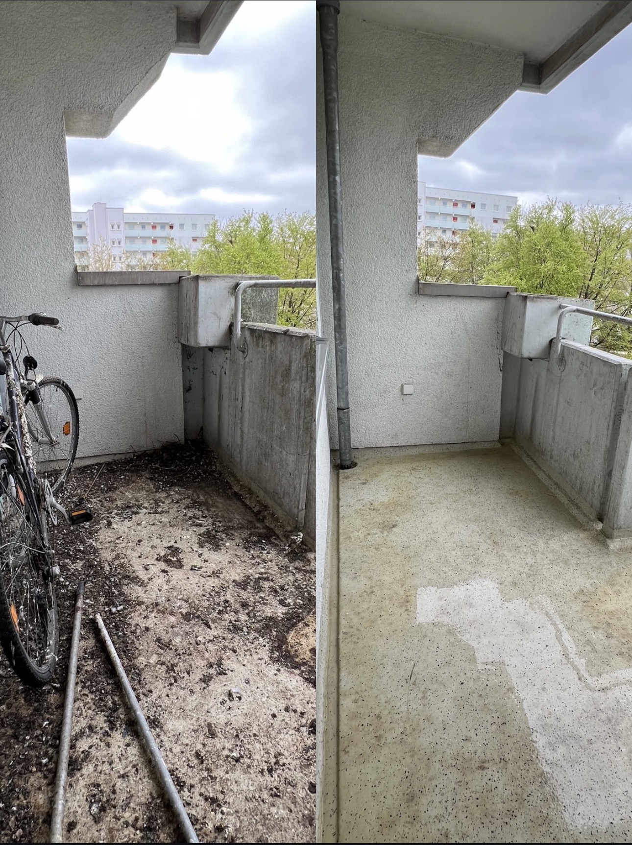 Balkon vorher und nachher gereinigt